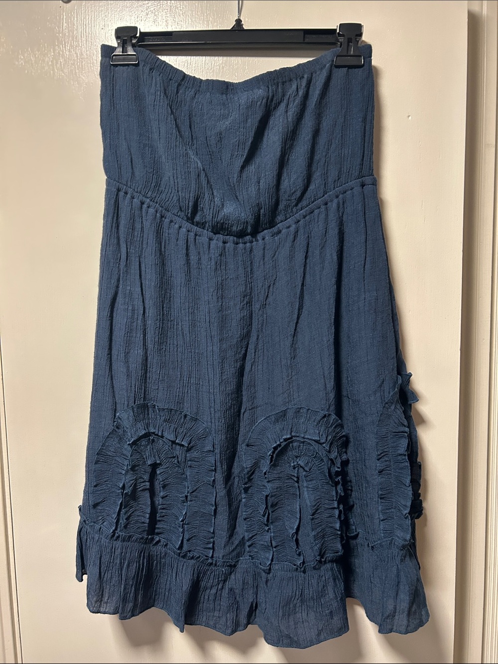 Navy Strapless Ruffled Mini Dress - Picture 2 of 7